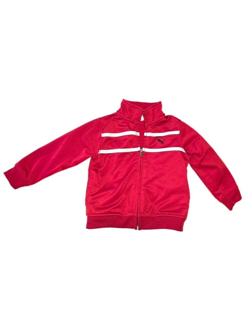 PUMA Red White Full Zip Track Jacket Striped Logo Polyester Knit - 18 Mon